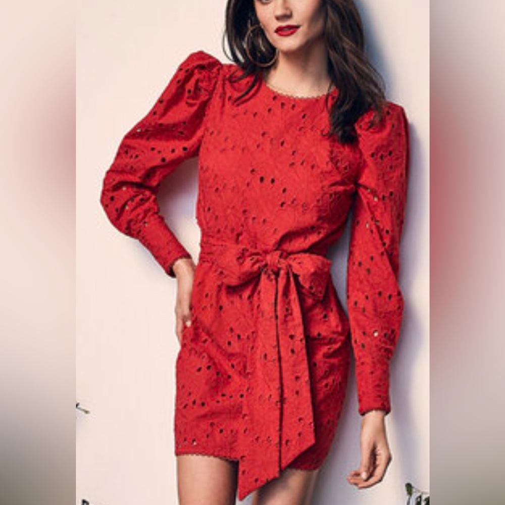 NWT Happy X Nature by Kate Hudson Long Sleeve Red Floral eyelet dress size 6